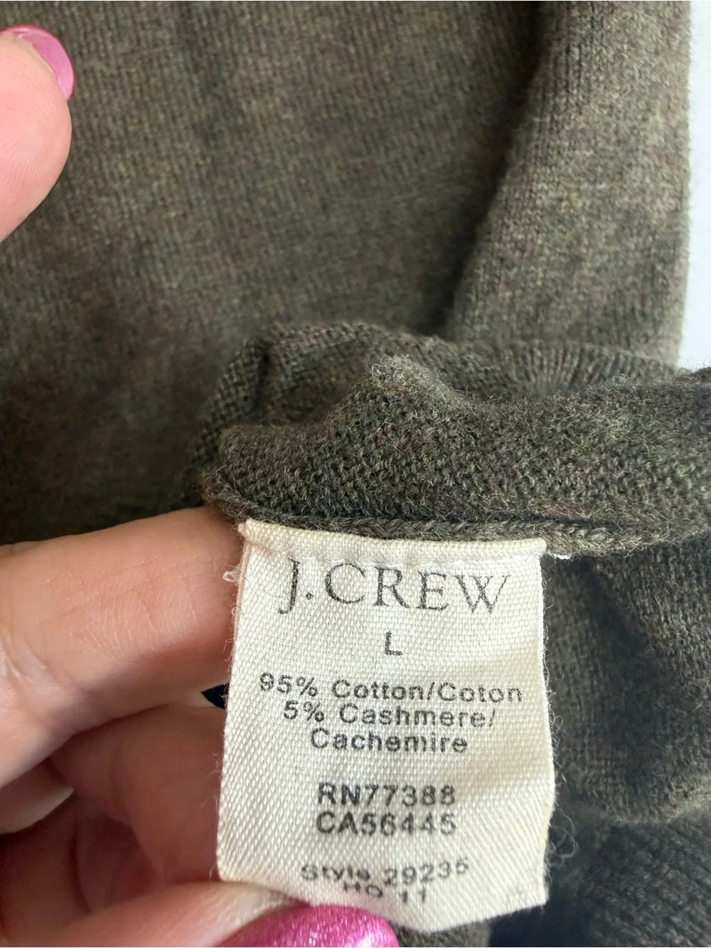 J.Crew Men's V-Neck Sweater Olive size L
